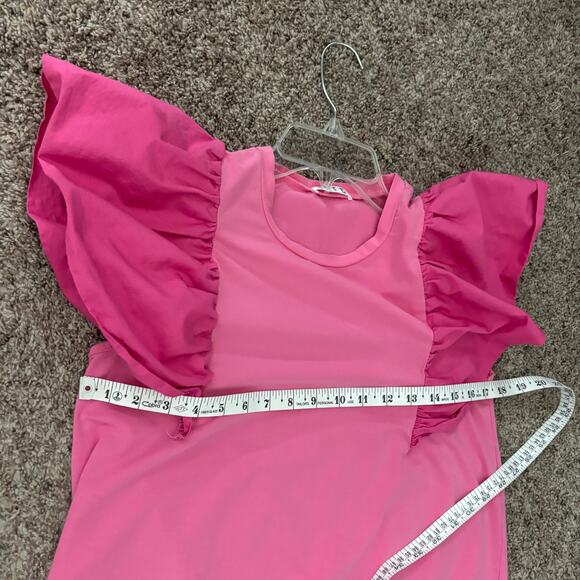 TCEC Candy Pink Knit Ruffle Sleeve Mini Dress Sz M Coquette Twee - Picture 9 of 11